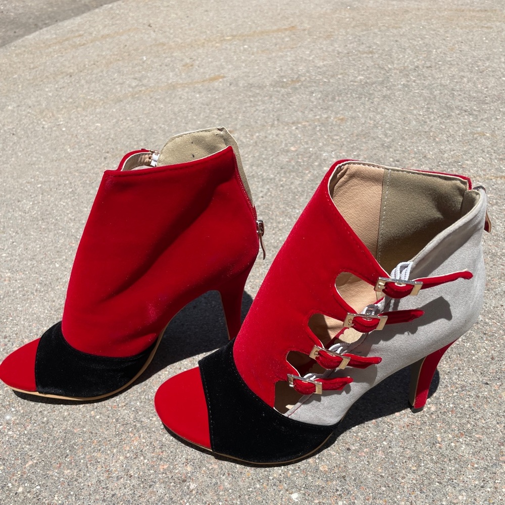 Red Black and Tan stiletto heels